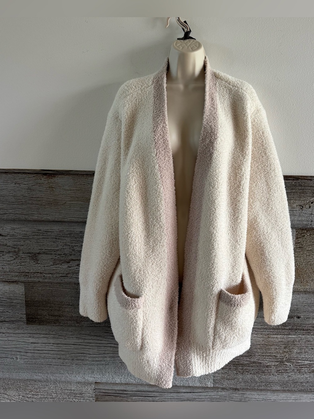 Barefoot Dreams CozyChic Canyon Cardi Cardigan Cream 1X Open Front Pockets (B1)